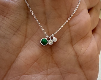 Emerald Diamond Bracelet / Emerald Diamond Solitaire Bracelet / 14k Gold Birthstone Diamond Emerald Bracelet / Bezel Set Diamond Emerald