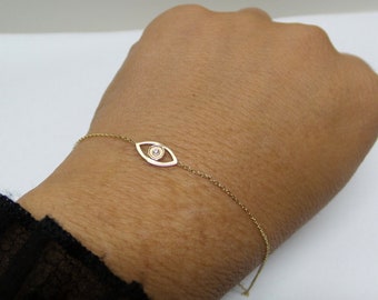 Evil Eye Bracelet / 14K Gold Evil Eye Bracelet / Diamond Evil Eye / Dainty Evil Eye Bracelet / Protection Bracelet / Gold Evil Eye