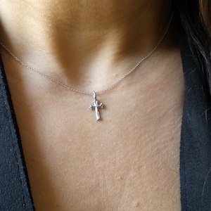 14k White Gold Cross Necklace: Small Solid Gold Pendant