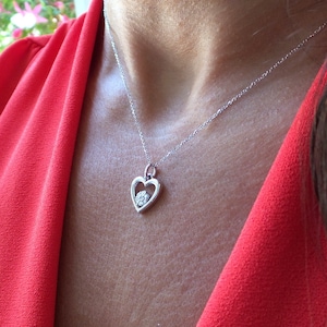 14k White Gold Diamond Heart Necklace: Dainty Handmade Pendant