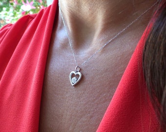 Diamond Heart Necklace / 14k Gold Diamond Heart Necklace / Solid Gold Heart Necklace / Dainty Heart Necklace / Diamond Heart Pendant