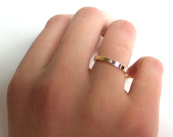 Stackable 14k Gold Diamond Band, Gold Personalized Ring, Everyday Diamond Wedding Band, Minimalist Diamond Wedding Ring, Gold Stackable Ring