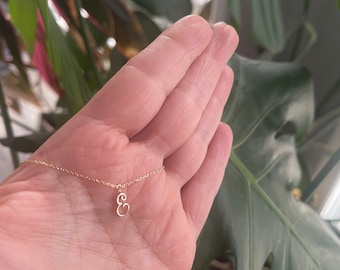 Dainty 14k Gold Initial Pendant: Handmade Cursive Letter (8mm)
