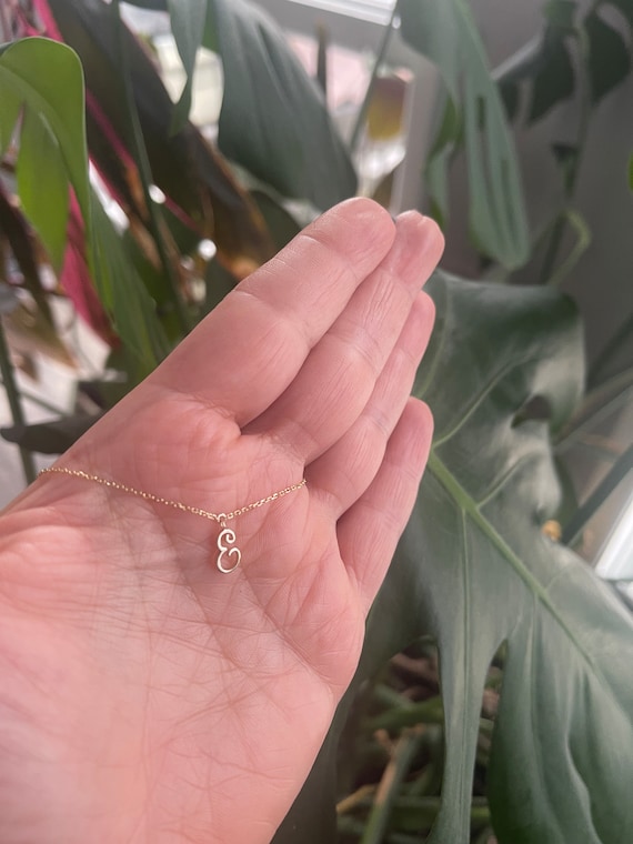 Dainty 14k Gold Initial Pendant: Handmade Cursive Letter (8mm)