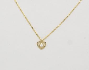 Small Diamond Heart Necklace / 14k Gold Diamond Heart Necklace / Mini Diamond Heart Necklace / Mothers Day /  14k Gold Diamond Heart /Love