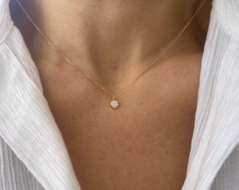 Diamond Disc ketting/diamanten ketting 14k Rose Gold/14k Solid Rose Gold Diamond Necklace/delicate ketting/gelaagdheid ketting/sierlijk