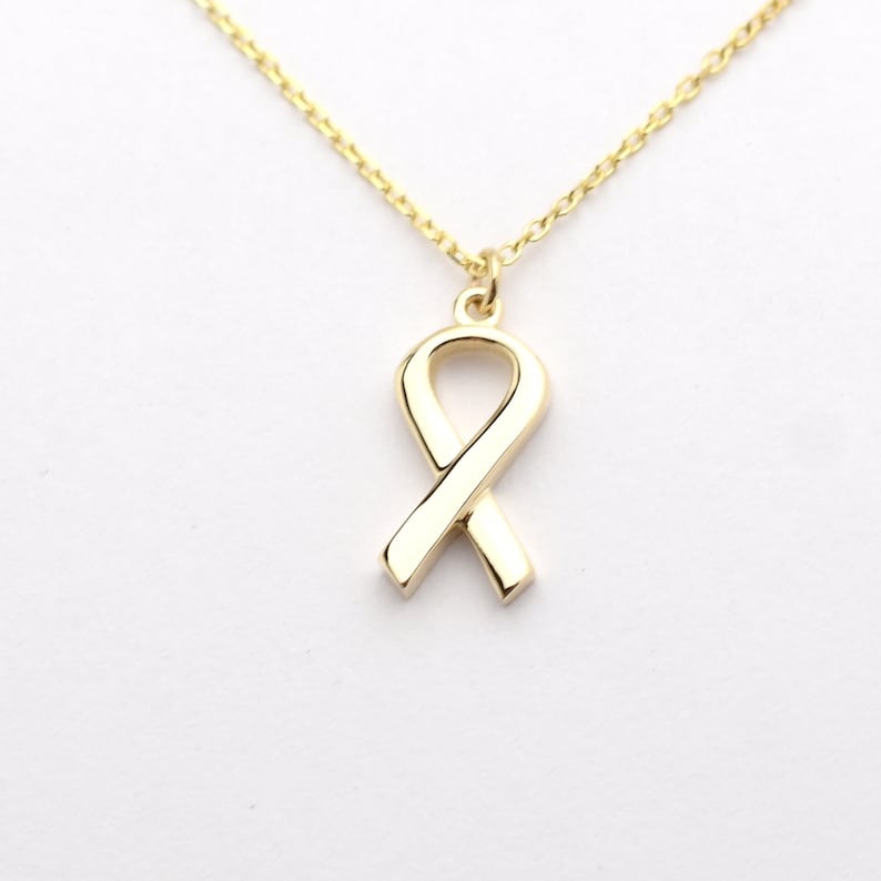 Breast Cancer Ribbon Necklace / 14K Pink Ribbon Necklace / Etsy