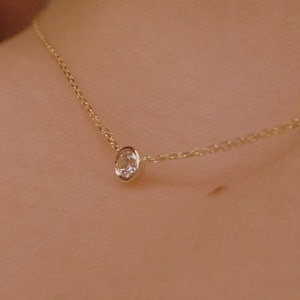 Diamond Solitaire Necklace 14k Yellow Gold / Diamond Bezel Necklace / 14k Gold Diamond Solitaire Pendant / Delicate image 3