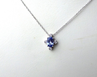Tanzanite Diamond Necklace / Tanzanite Diamond Solitaire Necklace / 14k White Gold Tanzanite Solitaire Necklace / Purple Tanzanite Necklace