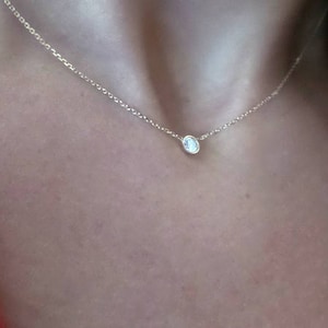 Diamond Necklace / Diamond Solitaire Necklace / 14k Gold Diamond Bezel Necklace / Diamond Necklace / Floating Diamond / Dainty Diamond image 5