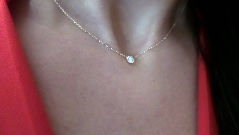 Diamond Necklace / Diamond Solitaire Necklace / 14k Gold Diamond Bezel Necklace / Diamond Necklace / Floating Diamond / Dainty Diamond image 5