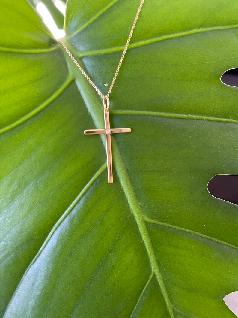 Diamond Cross Necklace / 14k Solid Gold Large Cross Necklace / Etsy