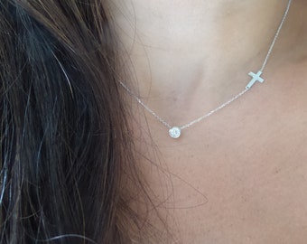 Cross Diamond Necklace 0.25CT / Cross Diamond Solitaire Necklace / Small Cross Necklace / Communion, Confirmation Cross Diamond Necklace