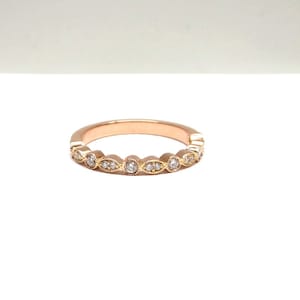 Handmade 14k Rose Gold Diamond Wedding Band: Dainty Stackable Ring