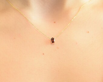 Garnet Solitaire Necklace / 14k Gold Oval Garnet Necklace / Layering Dainty Garnet Necklace / January Birthstone