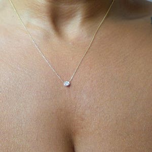 Diamond Bezel Necklace 0.18ct/ Diamond Necklace/ Diamond Solitaire Necklace/ Floating Diamond/ Dainty Diamond/ Bridal gift/ Birthday Present image 6