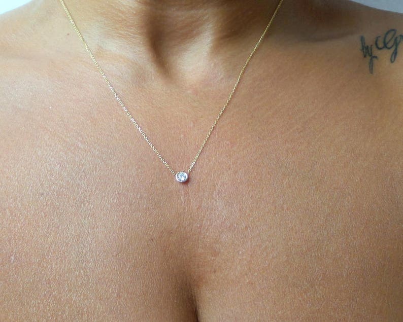 Diamond Bezel Necklace 0.18ct/ Diamond Necklace/ Diamond Solitaire Necklace/ Floating Diamond/ Dainty Diamond/ Bridal gift/ Birthday Present image 6