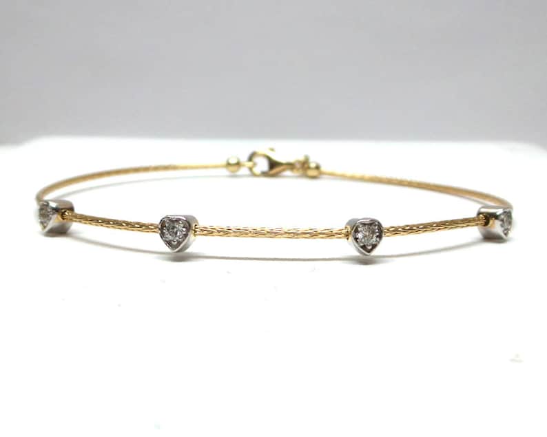 Diamond Heart Bracelet 14k Gold Diamond Bezel Bracelet 0.12 tcw Heart Bracelet Dainty Diamond Bracelet Bangle Diamond Bracelet