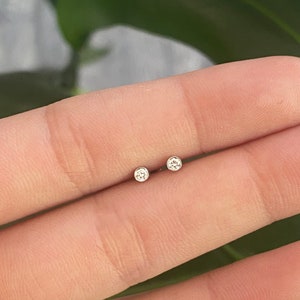 Diamond Solitaire Earrings 0.06 cts tcw (PAIR) /14k Gold Diamond Solitaire Earrings/Small Petite Diamond Earrings/Round Diamond stud Earring