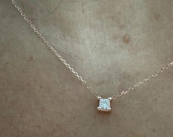 Princess Cut Diamond Necklace / Diamond Solitaire Necklace / Dainty Diamond / Bridal Diamond Necklace / 14k Gold Diamond Necklace