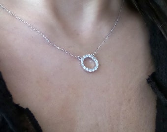 Diamond Circle Necklace 0.30 carats / 14K White Gold Diamond Circle Necklace / Small Diamond Circle / Circle of Life Necklace / Gold Circle