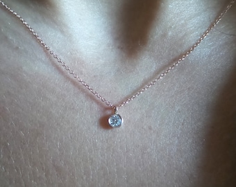 Diamond Necklace 0.10CT / 14K Gold Diamond Necklace / Solid Gold Diamond Pendant / Dangling Diamond Necklace / Floating Diamond / Dainty