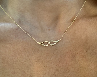 Angel Wing Necklace / 14k Gold Angel Wing Necklace / First Communion Angel Wing Necklace / Solid Gold Angel Wing Necklace /Dainty Angel Wing