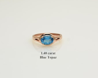 Blue Topaz Ring: 14k Gold Solitaire Engagement Ring, December Birthstone