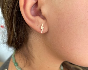 Lightning Bolt Earrings ( pair)  / 14k Gold Lightning Bolt Studs / Small Lightning Studs