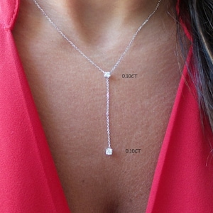 Diamond Necklace Lariat / 14k White Gold Diamond Lariat Necklace / Lariat Diamond Necklace / Moms day Diamond Necklace / Bridal Diamond