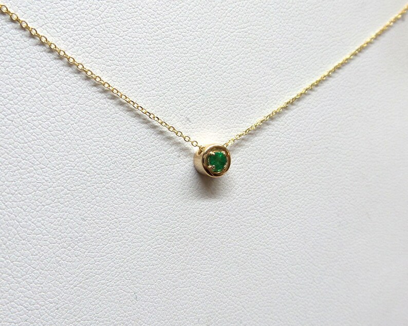 Emerald Necklace / 14k Gold Emerald Solitaire Necklace / Delicate Emerald Necklace / Dainty Pendant / Gold Emerald Necklace / May Birthstone image 9