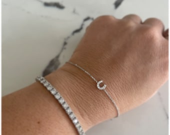 Pulsera de herradura de diamante / Pulsera de herradura de diamantes de oro de 14k / Mini pulsera de herradura / Pulsera de amuleto de buena suerte