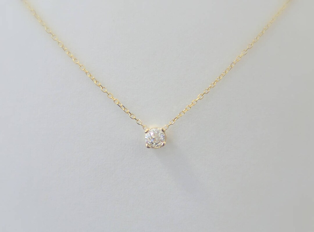 Diamond Necklace / 14k Gold Diamond Necklace 0.23CT / Delicate ...
