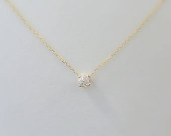 Diamond Necklace / 14k Gold Diamond Necklace 0.23CT / Delicate Solitaire Necklace / Dainty Diamond Pendant / Gold Diamond Pendant  /Floating