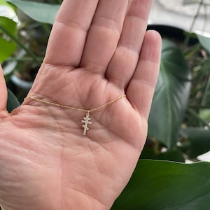 14k Gold Orthodox Diamond Cross Necklace: Baptism Communion Gift