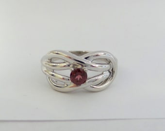 Love Knot Ring with Genuine Garnet/  Sterling Silver Love Knot Genuine Garnet Ring/  Love Knot Sterling Silver Ring with Genuine Garnet