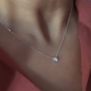 Diamond Necklace / 14k Gold Diamond Necklace 0.25CT / Prong Set Diamond Solitaire Necklace / Dainty Diamond / Floating Diamond Necklace image 3