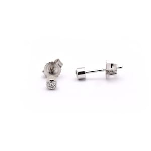 Diamond Solitaire Earrings 0.10cts tcw (pair)  / 14k Solid Gold Diamond Bezel Studs / Round Brilliant Cut Diamond Earrings
