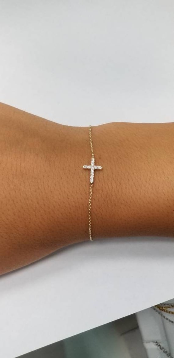 Cross Bracelet Diamond Cz Cross Bracelet Small Cross Bracelet Sterling Silver Cross Dainty Cross Bracelet Minimalist Cross