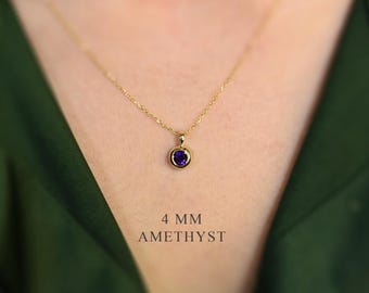 Amethyst Solitaire Necklace 0.25 carat / 14k Gold round Amethyst Necklace / February Birthstone  / Purple Amethyst Necklace /