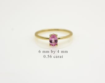 Pink Sapphire Solitaire Ring 0.56CTS/ 14k Gold Sapphire Birthstone Ring / Stackable Sapphire Solitaire Ring / September Birthstone Ring