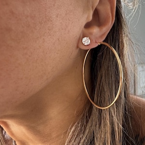 large Hoop Earrings / 14k Gold Hoop Earrings / Gold Round Hoop Earrings / Everyday Gold Hoop Earrings / Lightweight Gold Hoop Earrings