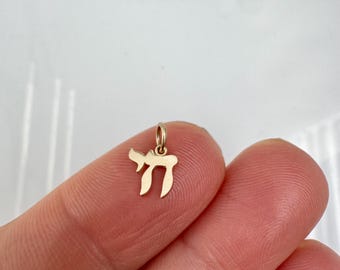14K Gold Mini Chai Pendant: Jewish Symbol Necklace, Bat Mitzvah Gift