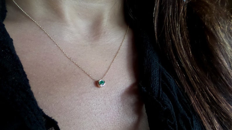 Emerald Necklace / 14k Gold Emerald Solitaire Necklace / Delicate Emerald Necklace / Dainty Pendant / Gold Emerald Necklace / May Birthstone image 6