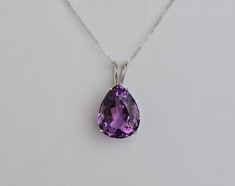 Amethyst Necklace / Sterling Silver Amethyst Necklace / Pear Shape Amethyst Pendant / Genuine Light Purple Amethyst Necklace / February Gem