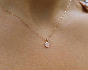 Diamond Disc Necklace/ Diamond Necklace 14k Rose Gold/ 14k Solid Rose Gold Diamond Necklace/ Delicate Necklace/ Layering Necklace/ Dainty