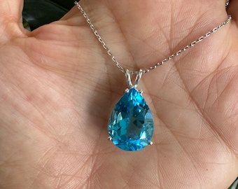 Blue Topaz Necklace / Swiss Blue Topaz Necklace / Pear Shape Swiss Blue Topaz Necklace / December Birthstone / Genuine BlueTopaz