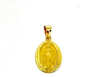 Virgin Mary Pendant / 14k Gold Virgin Mary Pendant / Guadalupe Pendant / Virgin Mary Medallion Pendant / Solid Gold Mary Pendant