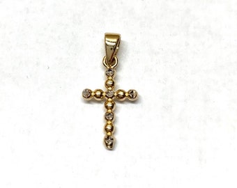 14K Gold Cross Pendant / Two Tone Cross Necklace / Small 14k Solid Gold Cross / Baptism, Communion, Confirmation Cross
