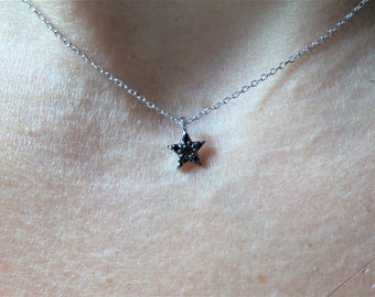 Diamond Star Necklace 0.10cts / Black Diamond Star Necklace / Small Star Necklace / 14k Gold Star Charm Pendant / Dainty Star / Minimalist